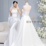 TVC432 Đầm Cưới Cô Dâu, Váy Cưới Tiệc Đi Bàn, Cúp Ngực, Dáng Xuông