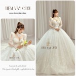 TVC381 Đầm Cưới Cô Dâu, Váy Tiệc Cưới Tay Dài, Kim Sa, Cúp Ngực, Tùng Bồng , Váy Thiết Kế