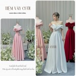 TVC369 Đầm Cưới Cô Dâu, Váy Cưới Tiệc Đi Bàn, Vải Phi Nhật, Cúp Ngực, Dáng Xuông