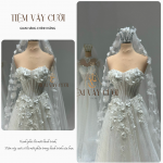 TVC345 Váy Cô Dâu Đính Hoa Nhẹ Nhàng, Váy Cưới Đi Bàn Full Hoa 3D Tinh Tế Có Cúp Ngực