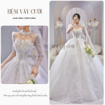 TVC298 Đầm Cưới Cô Dâu, Váy Cưới Tiệc Làm Lễ, Dài Tay, Vải Lưới Mịn, Cúp Ngực, Tùng Bồng