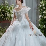 TVC600 Đầm Cưới Cô Dâu, Váy Cưới Tiệc Làm Lễ, Kim Sa, Cúp Ngực, Tùng Bồng