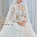 TVC692 Đầm Cưới Làm Lễ, Đầm Cưới Đi Tiệc, Kim Sa, Dài Tay, Tùng Bồng