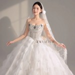 TVC819 Váy Cưới Làm Lễ, Váy Cưới Tiệc Cúp Ngực, Vải Phi Nhật, Ren, Váy Thiết Kế