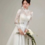 TVC821 Váy Cưới Đi Bàn, Đầm Cưới Dáng Xuông, Hoa 3D