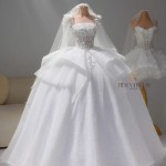 TVC837 Váy Cưới Làm Lễ, Đầm Cưới Đi Tiệc, Dáng Xoè, Dài Tay, Cúp Ngực, Đính Đá