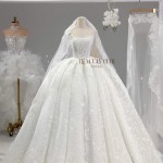 TVC842 Váy Cưới Làm Lễ, Đầm Cưới Dáng Xoè Bồng Bềnh, Dài Tay, Cúp Ngực, Đính Đá