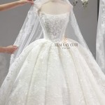 TVC842 Váy Cưới Làm Lễ, Đầm Cưới Dáng Xoè Bồng Bềnh, Dài Tay, Cúp Ngực, Đính Đá