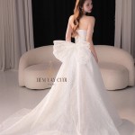 TVC865 Váy Cưới Đi Bàn, Váy Cưới Cô Dâu, Đầm Cưới Đuôi Cá, Cúp Ngực, Tà Dài, Nơ Lớn
