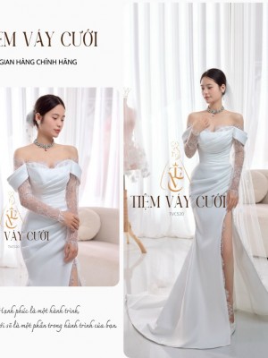 TVC520 Đầm Cưới Cô Dâu, Váy Cưới Tiệc Đi Bàn, Cúp Ngực, Dáng Xuông