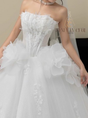 TVC779 Váy Cưới Đi Tiệc, Đầm Cưới Dáng Xuông, Cúp ngực, Xếp Tầng