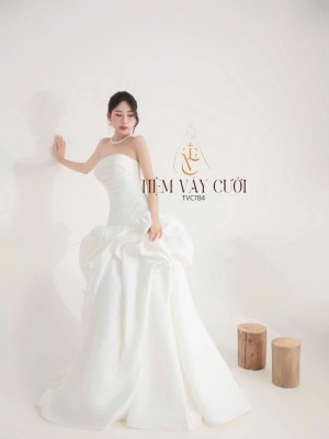 TVC784 Váy Cưới Đi Bàn, Đầm Cưới Đuôi Cá, Cúp Ngực, Trơn