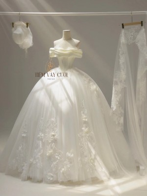 TVC822 Váy Cưới Làm Lễ, Đầm Cưới Cao Cấp, Cúp Ngực, Ngọc Trai