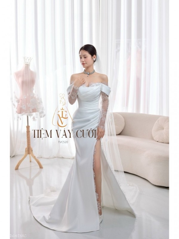 TVC520 Đầm Cưới Cô Dâu, Váy Cưới Tiệc Đi Bàn, Cúp Ngực, Dáng Xuông