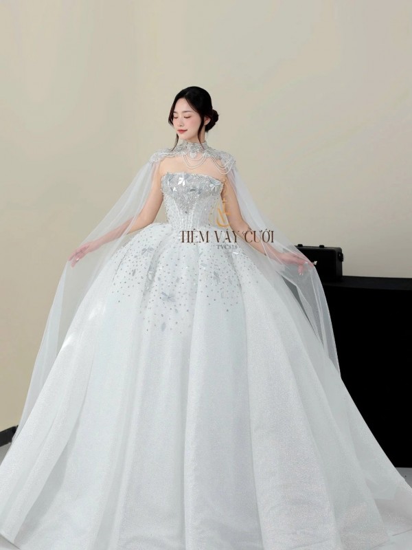 TVC818 Váy Cưới Làm Lễ, Đầm Cưới Thiết Kế, Cúp Ngực, Đính Đá