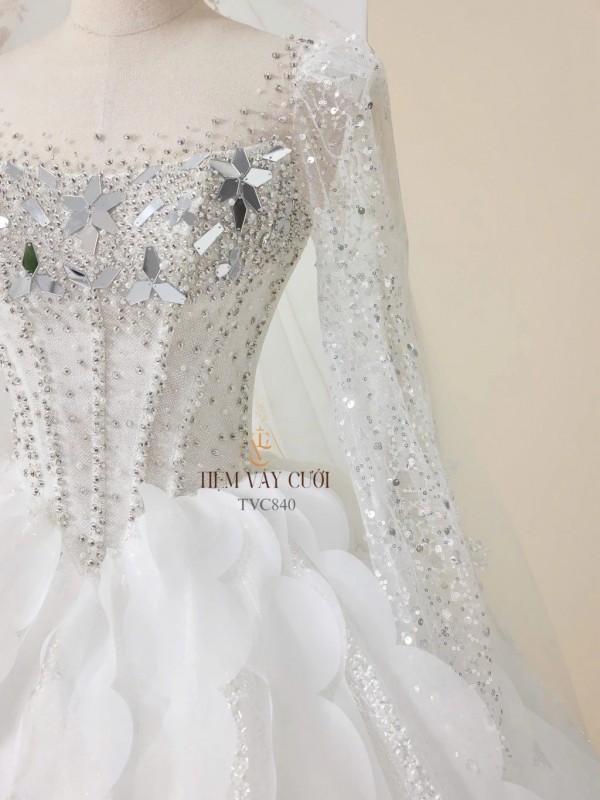 TVC840 Váy Cưới Làm Lễ, Đầm Cưới Đi Tiệc, Đính Đá, Cúp Ngực