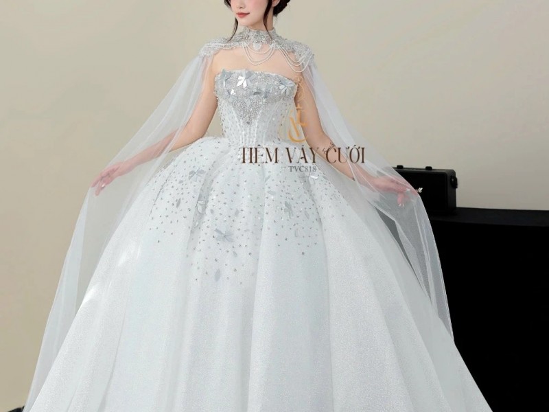 TVC818 Váy Cưới Làm Lễ, Đầm Cưới Thiết Kế, Cúp Ngực, Đính Đá